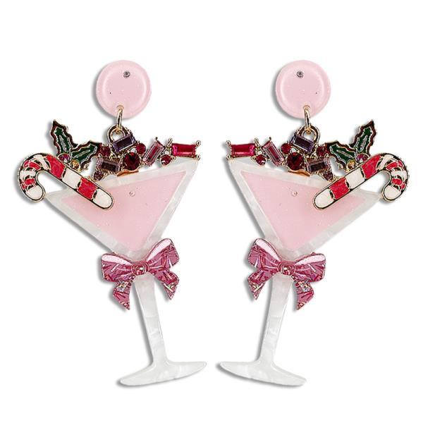 CHRISTMAS ACETATE MARTINI GLASS POST EARRING
