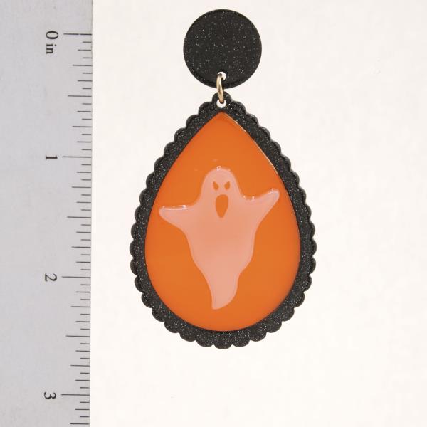 HALLOWEEN GLITTER GHOST TWO TONE TEARDROP EARRING