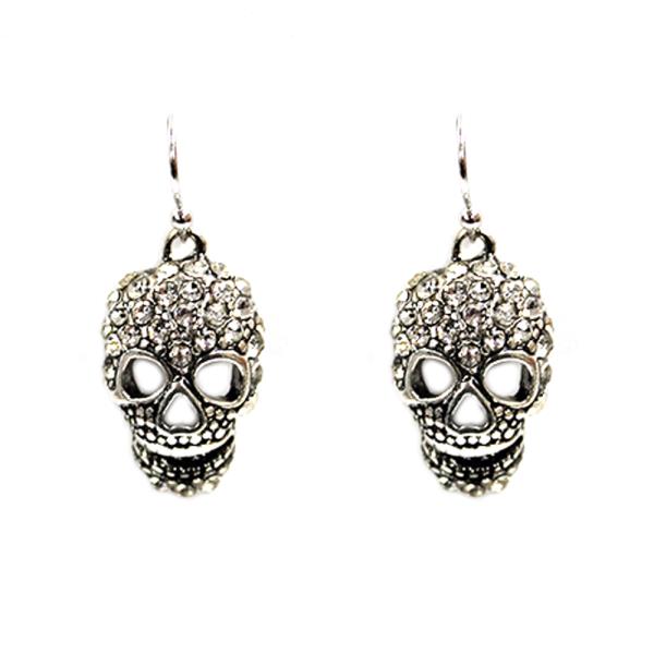 HALLOWEEN SKULL RHINESTONE DANGLE EARRING