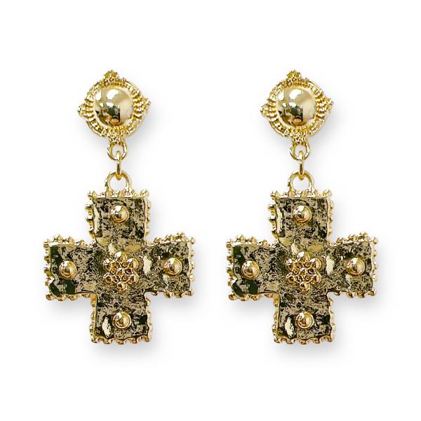 METAL CROSS DANGLE EARRING
