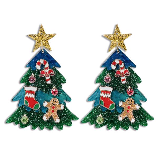 CHRISTMAS ACETATE TREE ORNAMENT DANGLE EARRING