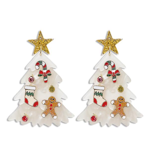 CHRISTMAS ACETATE TREE ORNAMENT DANGLE EARRING