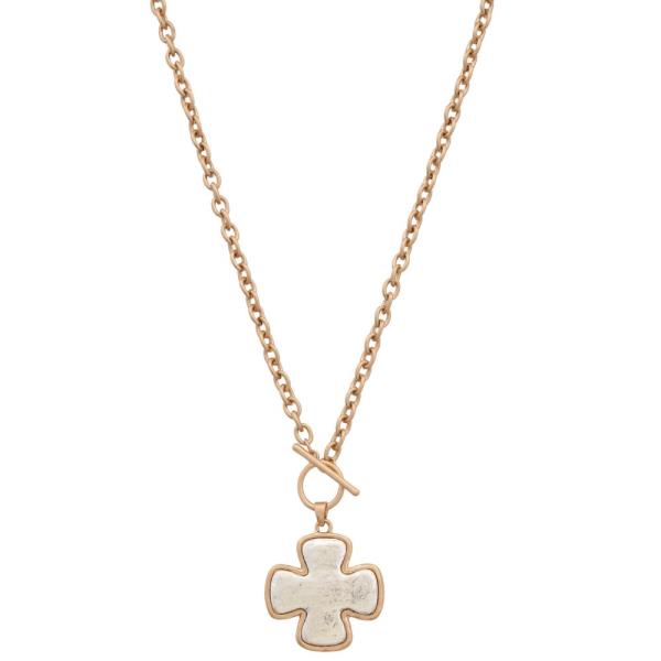 TWO TONE CROSS PENDANT METAL NECKLACE