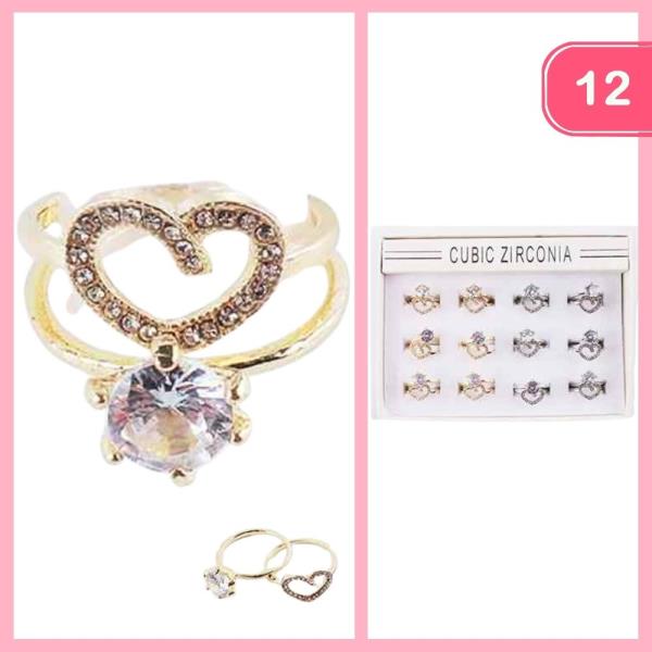 HEART STACKABLE CUBIC ZIRCONIA RING (12 UNITS)