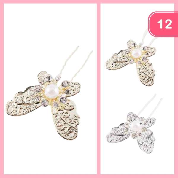 BUTTERFLY PEARL BRIDAL HAIR PIN (12 UNITS)