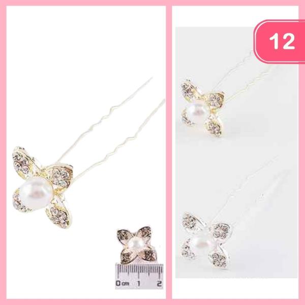 FLOWER RHINESTONE HAIR PIN (12 UNITS)