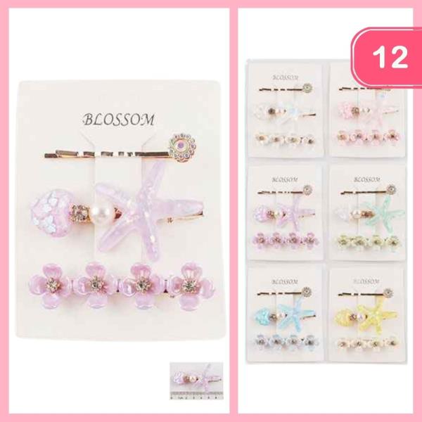 FLOWER PEARL STARFISH HAIR BOBBY PIN (12 UNITS)