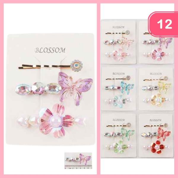 FLOWER BUTTERFLY HAIR PIN (12 UNITS)