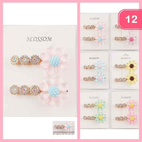 RHINESTONE FLOWER HAIR PINS  (12 UNITS)