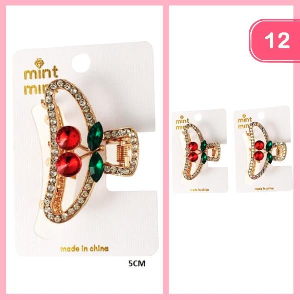 RHINESTONE CHERRY HAIR CLAW CLIP (12 UNITS)