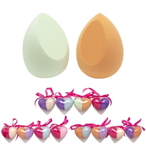 DROPLET SHAPED MAKEUP COSMETIC SPONGE W CLEAR HEART CASE (12 UNITS)