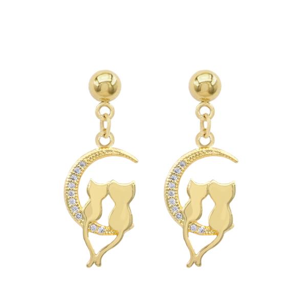 CAT MOON METAL DANGLE EARRING