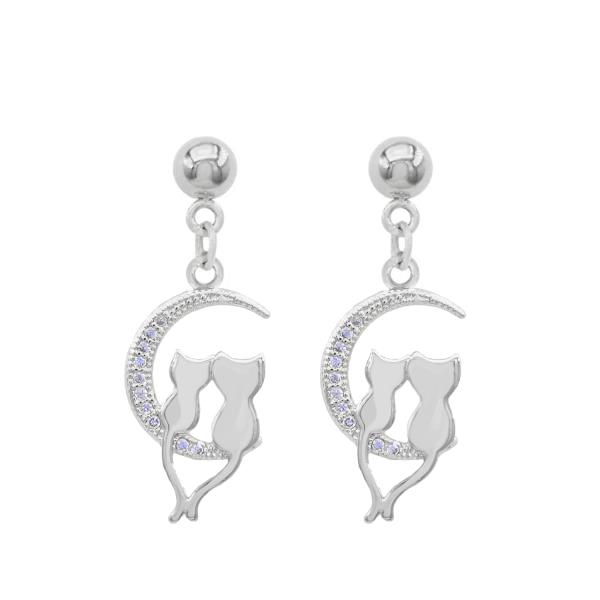 CAT MOON METAL DANGLE EARRING
