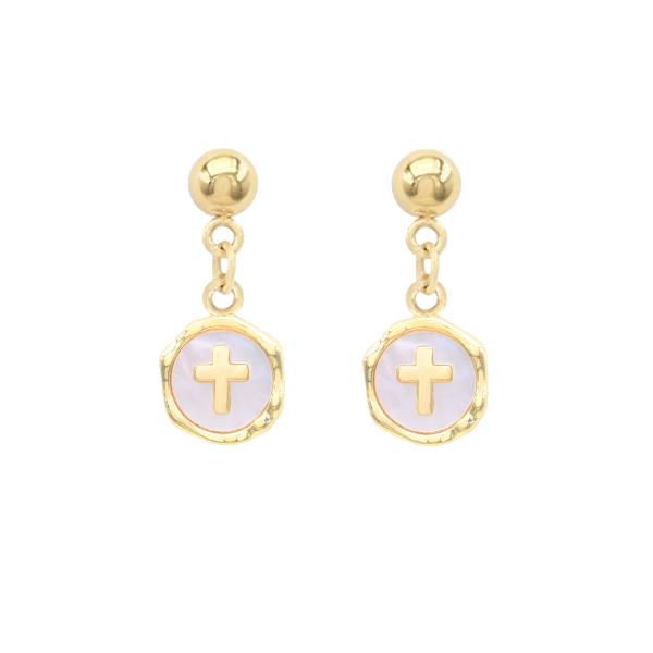 ROUND CROSS DANGLE EARRING