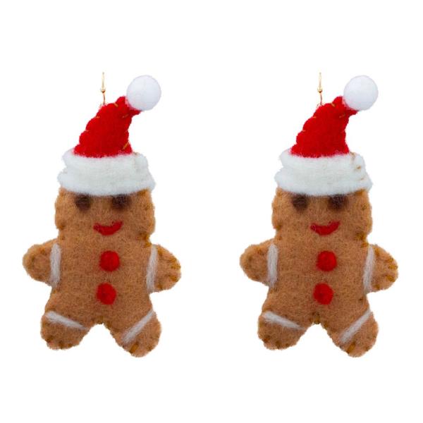 GINGERBREAD MAN WITH CHRISTMAS HAT FELT EARRING