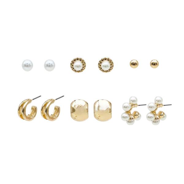 METAL PEARL BEAD ASSORTED EARRING SET