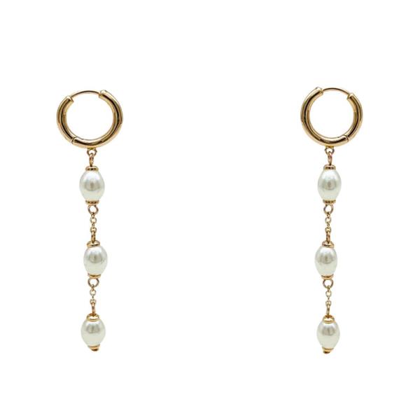 TRIPLE PEARL BEAD ROUND LINK EARRING
