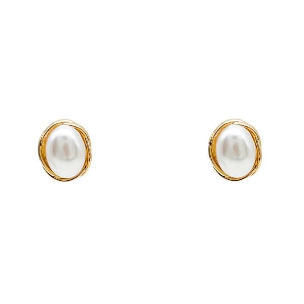 OVAL PEARL BEAD METAL RING EDGE EARRING