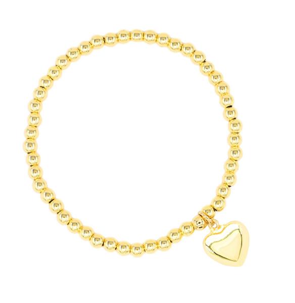 PUFFY HEART CHARM BALL BEAD BRACELET