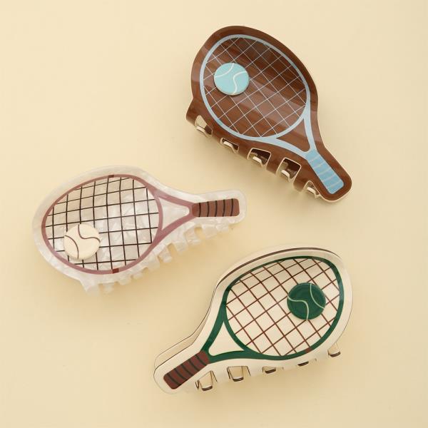 TENNIS RACKET SHAPED RESIN GRIP CLAW HAIR CLIP