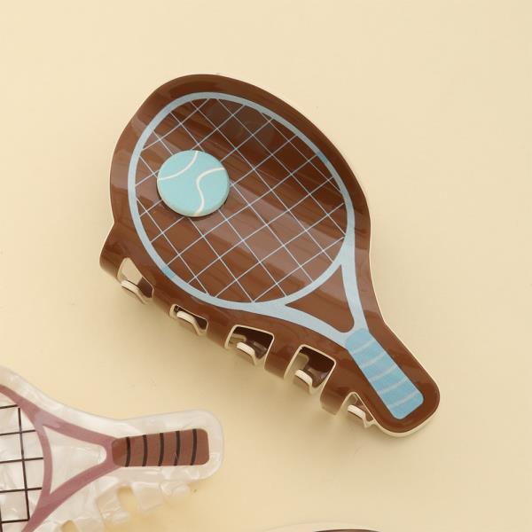 TENNIS RACKET SHAPED RESIN GRIP CLAW HAIR CLIP