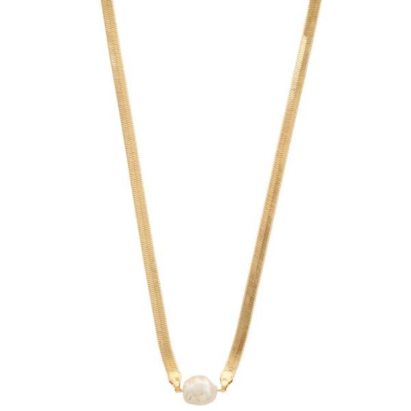SODAJO PEARL BEAD FLAT LINK GOLD DIPPED NECKLACE