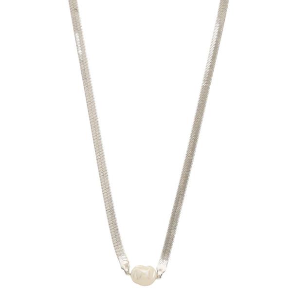 SODAJO PEARL BEAD FLAT LINK GOLD DIPPED NECKLACE