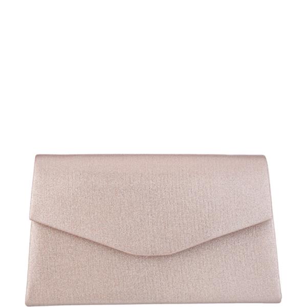 TEXTURED METALLIC ENVELOPE CURVED FLAP RECTANGULAR STRUCTURE CLUTCH BAG