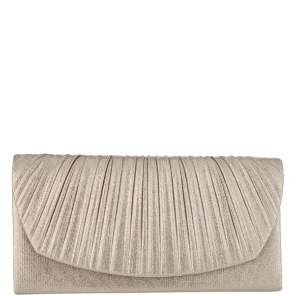 TEXTURED METALLIC GATHERED PLEATED FLAP STRUCTURED RECTANGULAR CLUTCH BAG