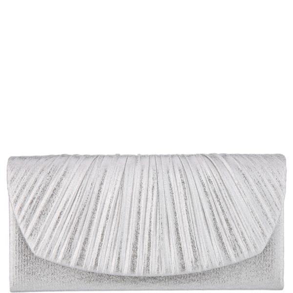 TEXTURED METALLIC GATHERED PLEATED FLAP STRUCTURED RECTANGULAR CLUTCH BAG