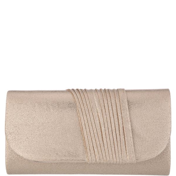 TEXTURED METALLIC STRAIGHT PLEATED BAND ACCENT STRUCTURED RECTANGULAR CLUTCH BAG