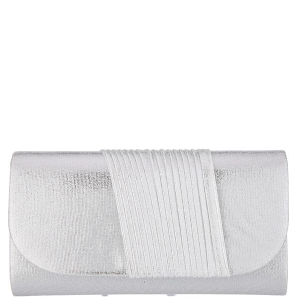 TEXTURED METALLIC STRAIGHT PLEATED BAND ACCENT STRUCTURED RECTANGULAR CLUTCH BAG