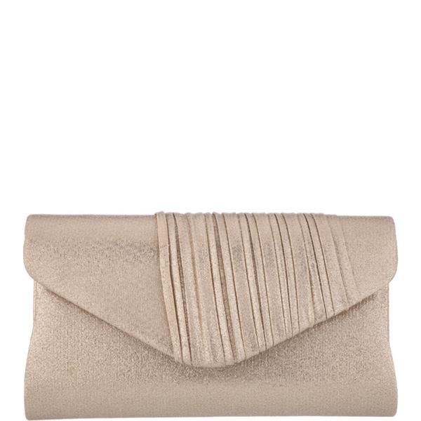 TEXTURED METALLIC STRAIGHT PLEATED FLAP STRUCTURED RECTANGULAR CLUTCH BAG