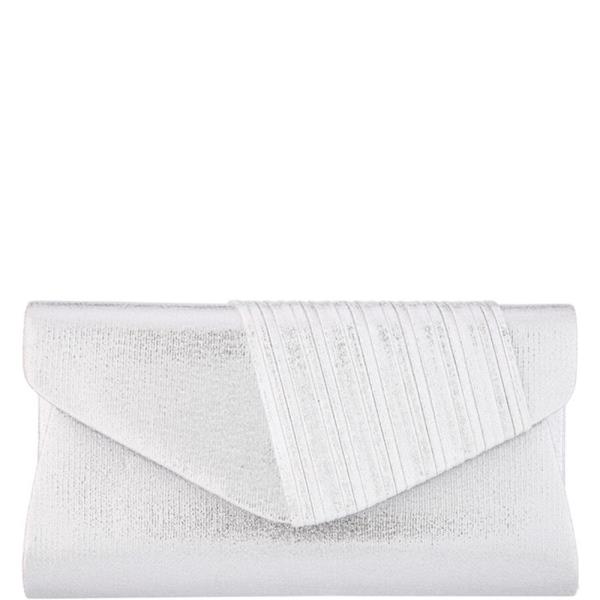 TEXTURED METALLIC STRAIGHT PLEATED FLAP STRUCTURED RECTANGULAR CLUTCH BAG