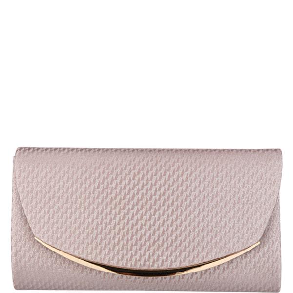 METALLIC TEXTURED METAL TRIM CURVED FLAP STRUCTURED CLUTCH BAG