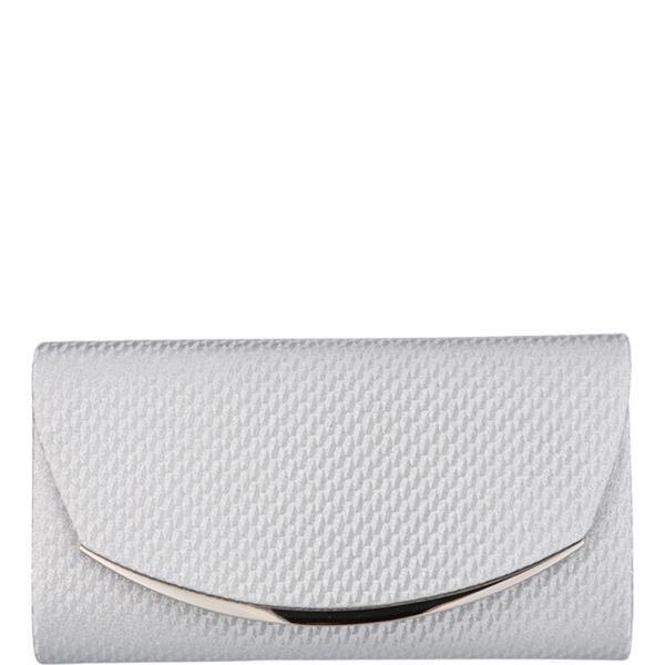 METALLIC TEXTURED METAL TRIM CURVED FLAP STRUCTURED CLUTCH BAG