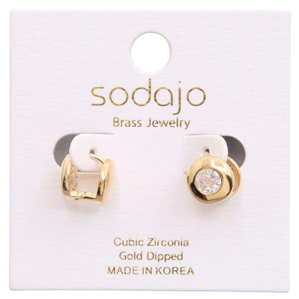 SODAJO 14K GOLD DIPPED CZ BRASS EARRING