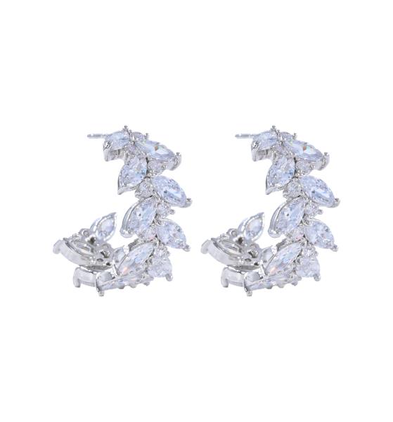LEAF PATTERN CRYSTAL EDGE OPEN HOOP EARRING