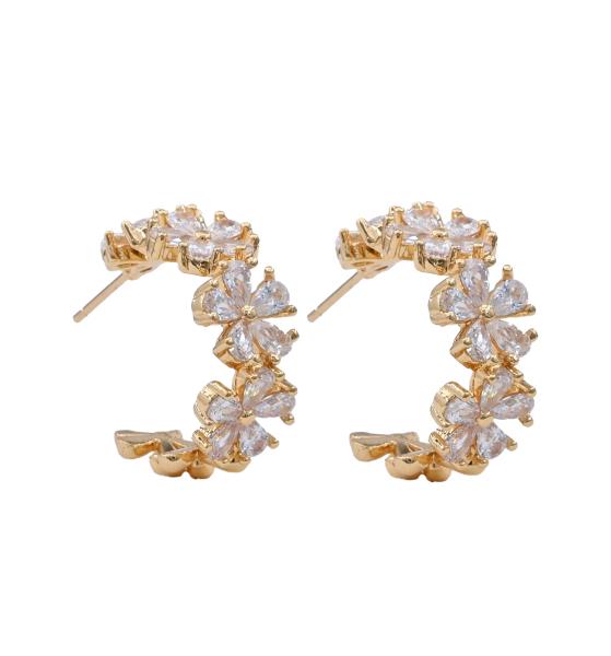 FLOWER SHAPE CRYSTAL OPEN HOOP EARRING