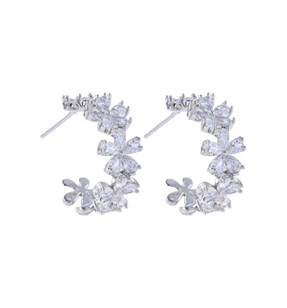 FLOWER SHAPE CRYSTAL OPEN HOOP EARRING
