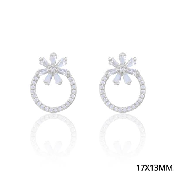 FLOWER RHINESTONE RING POST EARRING