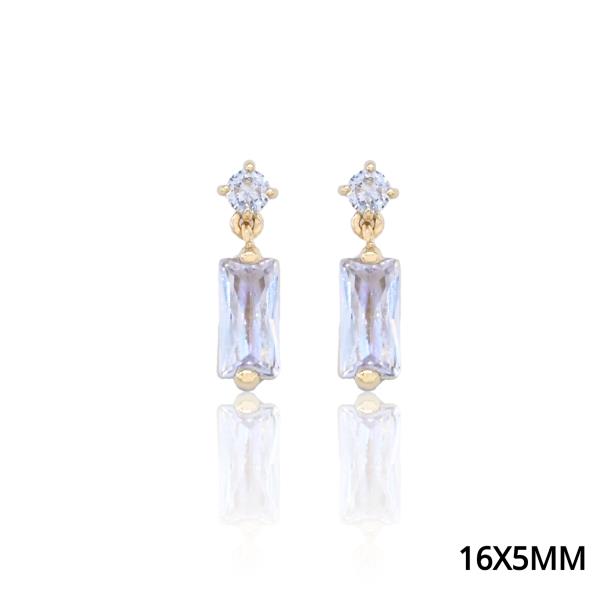 RECTANGLE ROUND CRYSTAL DANGLE EARRING