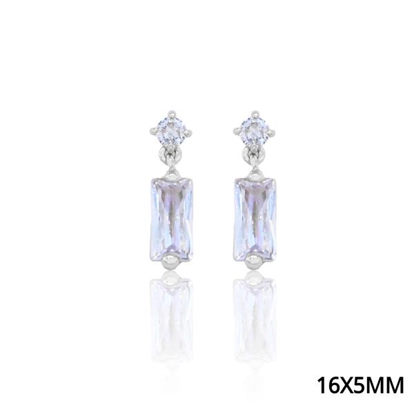 RECTANGLE ROUND CRYSTAL DANGLE EARRING