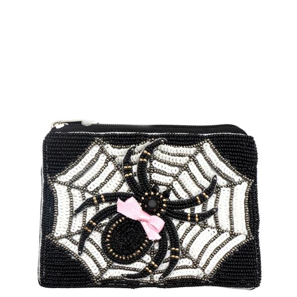 SEQUIN SPIDER WITH BOW SEED BEAD COIN POUCH