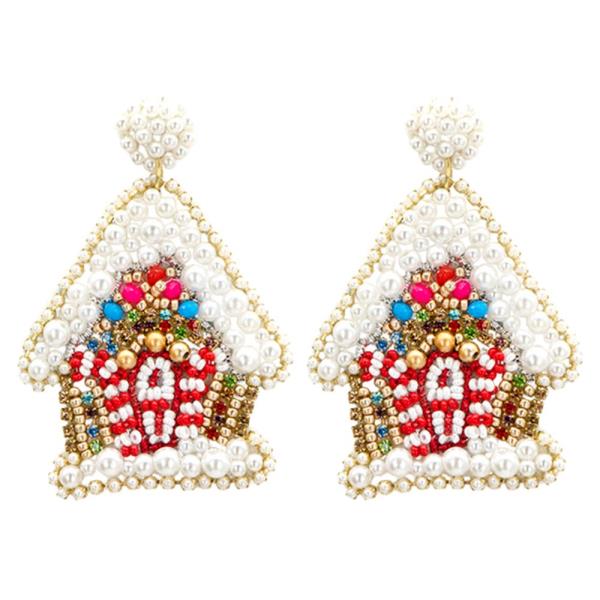 CHRISTMAS GINGERBREAD HOUSE SEED BEAD EARRING