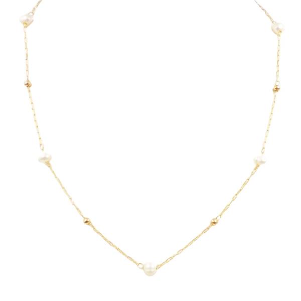 18K BRASS PEARL AND BALL STATION NECKLACE
