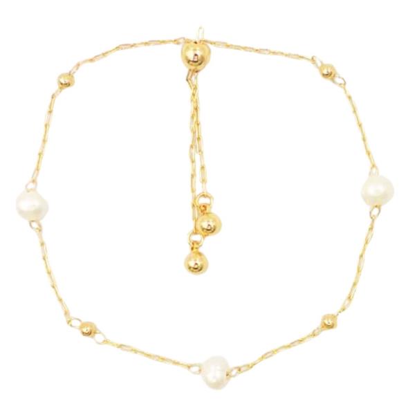18K PEARL BEAD STATION METAL BRACELET
