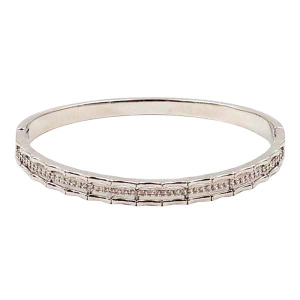 18K BRASS CZ LINE WAVY HINGED BANGLE BRACELET