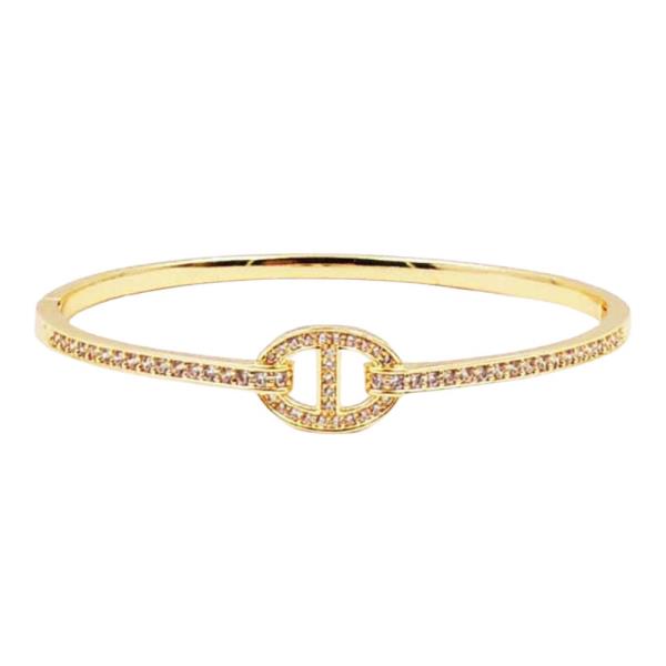 18K BRASS OVAL LOGO CZ PAVE BRACELET
