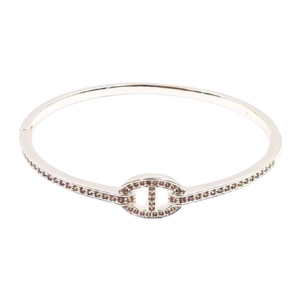 18K BRASS OVAL LOGO CZ PAVE BRACELET